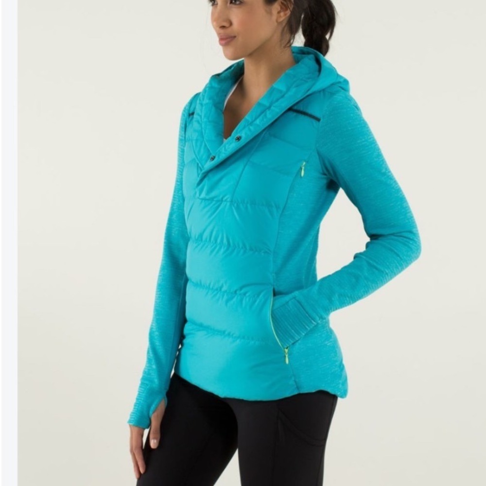 Lululemon Fluff Off Pullover Teal Quilted Hybrid Hooded Jacket Size 4